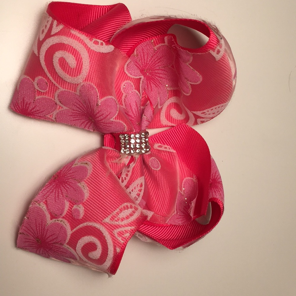 Pink with flower patter 4 inch hair bow w/ sparkle